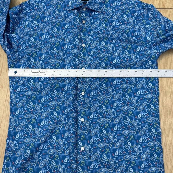 Paul Fredrick Slim Fit Paisley Dress Shirt 15 Blue Flip Cuff Long Sleeve Button - Picture 9 of 10